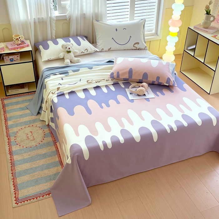 91家纺网 家纺一手货源 找家纺 金鑫汇家纺 2025新款A类全棉老粗布床单 老粗布·奶油粉