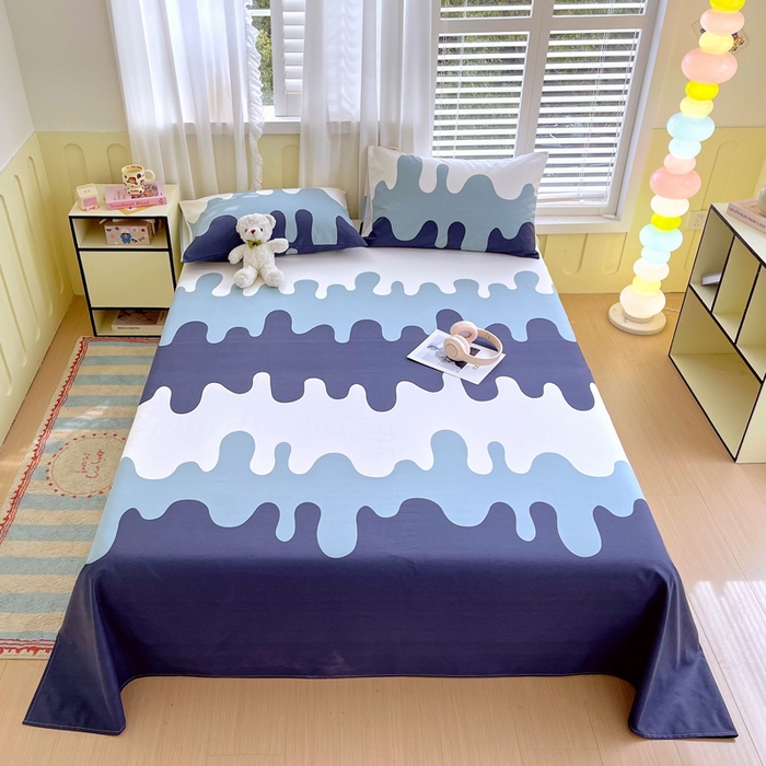 91家纺网 家纺一手货源 找家纺 金鑫汇家纺 2025新款A类全棉老粗布床单 老粗布·奶油蓝