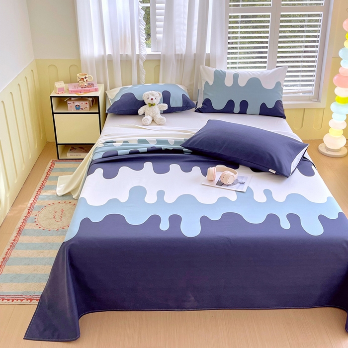 91家纺网 家纺一手货源 找家纺 金鑫汇家纺 2025新款A类全棉老粗布床单 老粗布·奶油蓝