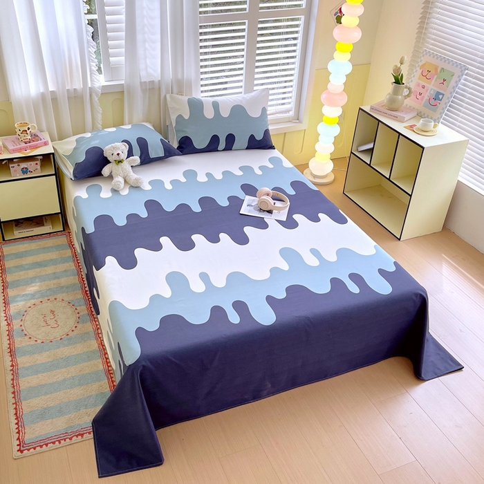 91家纺网 家纺一手货源 找家纺 金鑫汇家纺 2025新款A类全棉老粗布床单 老粗布·奶油蓝