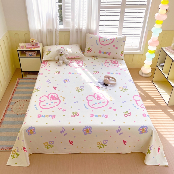 91家纺网 家纺一手货源 找家纺 金鑫汇家纺 2025新款A类全棉老粗布床单 老粗布·奇趣小兔