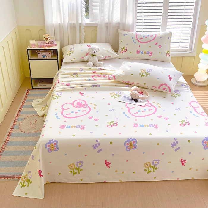 91家纺网 家纺一手货源 找家纺 金鑫汇家纺 2025新款A类全棉老粗布床单 老粗布·奇趣小兔