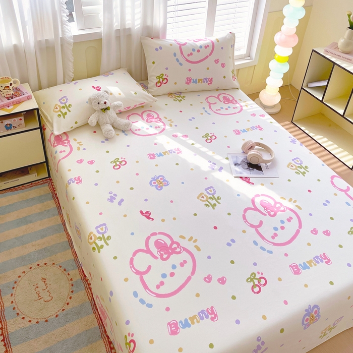 91家纺网 家纺一手货源 找家纺 金鑫汇家纺 2025新款A类全棉老粗布床单 老粗布·奇趣小兔