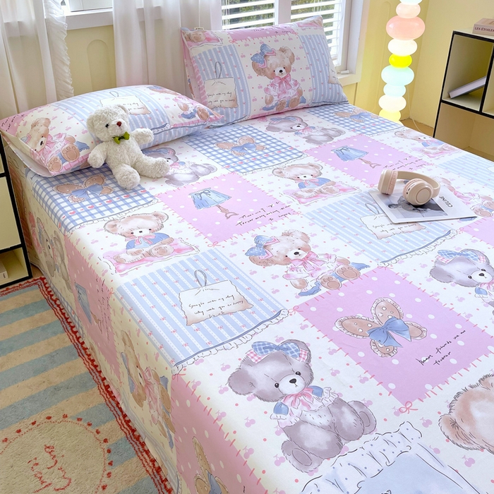 91家纺网 家纺一手货源 找家纺 金鑫汇家纺 2025新款A类全棉老粗布床单 老粗布·熊熊精灵