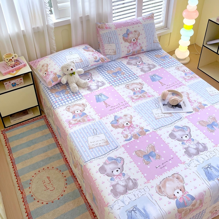 91家纺网 家纺一手货源 找家纺 金鑫汇家纺 2025新款A类全棉老粗布床单 老粗布·熊熊精灵