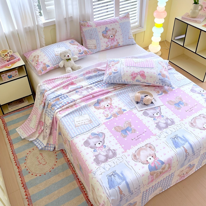 91家纺网 家纺一手货源 找家纺 金鑫汇家纺 2025新款A类全棉老粗布床单 老粗布·熊熊精灵