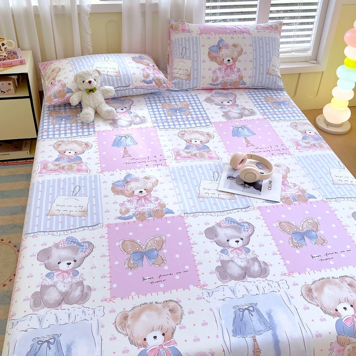 91家纺网 家纺一手货源 找家纺 金鑫汇家纺 2025新款A类全棉老粗布床单 老粗布·熊熊精灵