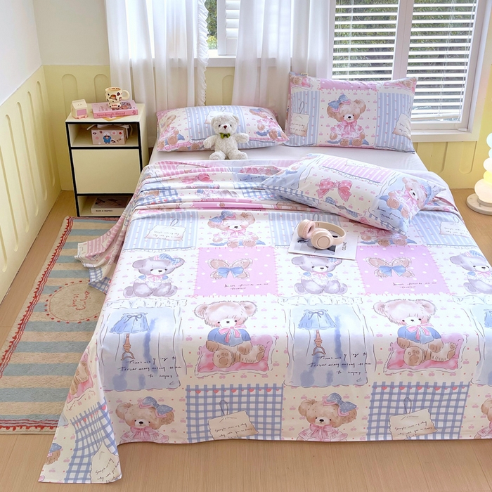 91家纺网 家纺一手货源 找家纺 金鑫汇家纺 2025新款A类全棉老粗布床单 老粗布·熊熊精灵