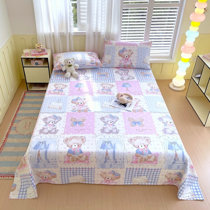 91家纺网 家纺一手货源 找家纺 金鑫汇家纺 2025新款A类全棉老粗布床单 老粗布·熊熊精灵