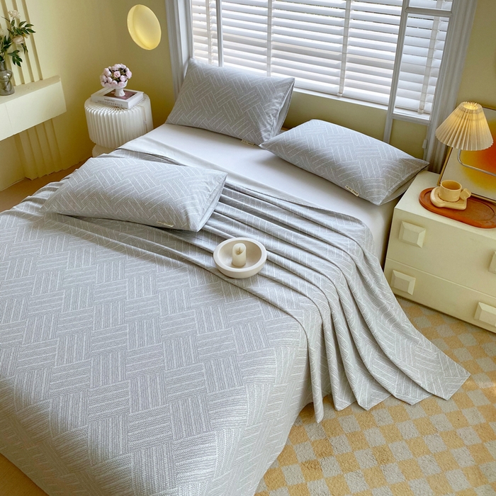 91家纺网 家纺一手货源 找家纺 金鑫汇家纺 2025新款A类全棉老粗布床单 流光灰