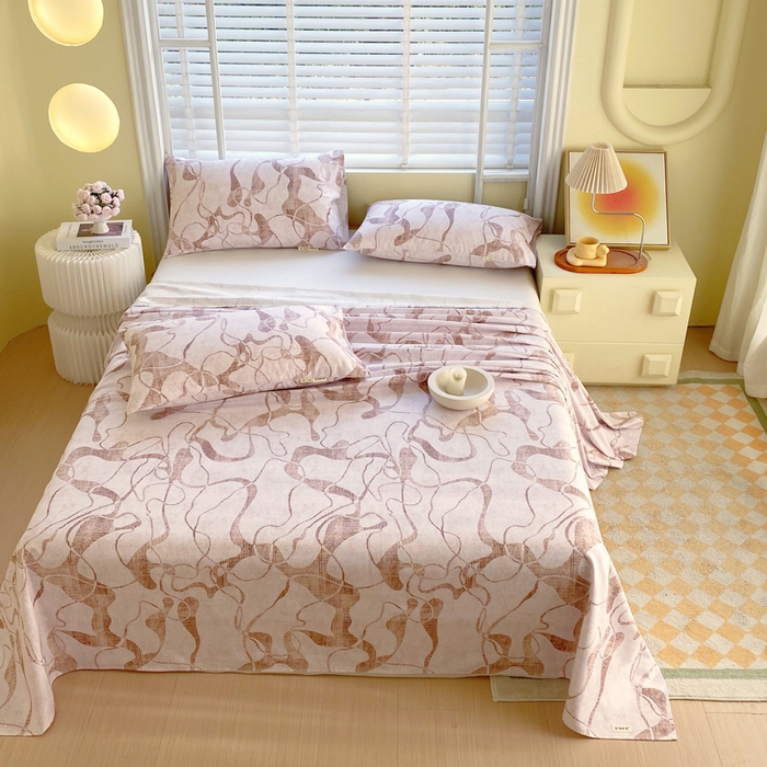 91家纺网 家纺一手货源 找家纺 金鑫汇家纺 2025新款A类全棉老粗布床单 米亚红