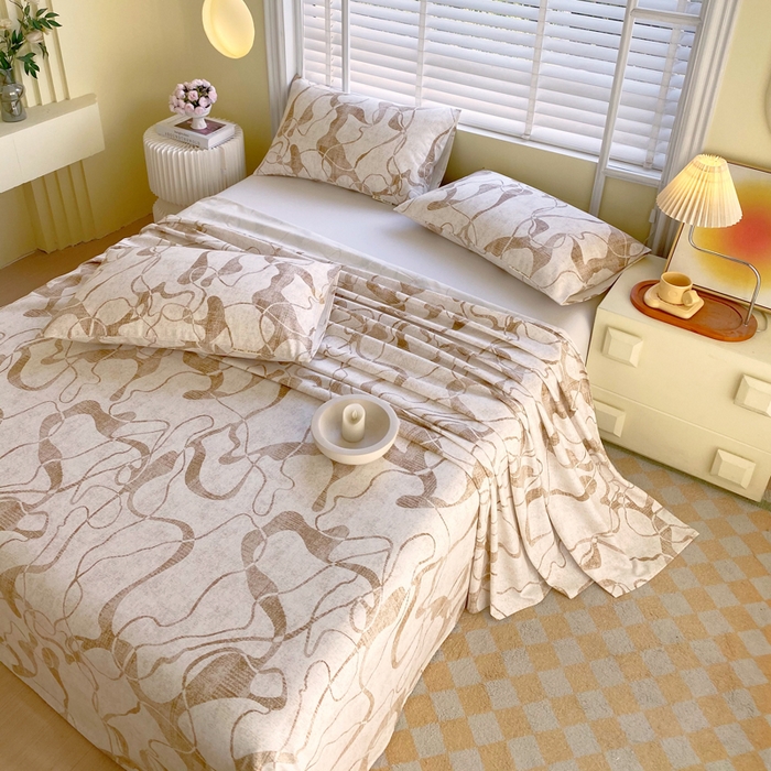 91家纺网 家纺一手货源 找家纺 金鑫汇家纺 2025新款A类全棉老粗布床单 米亚黄