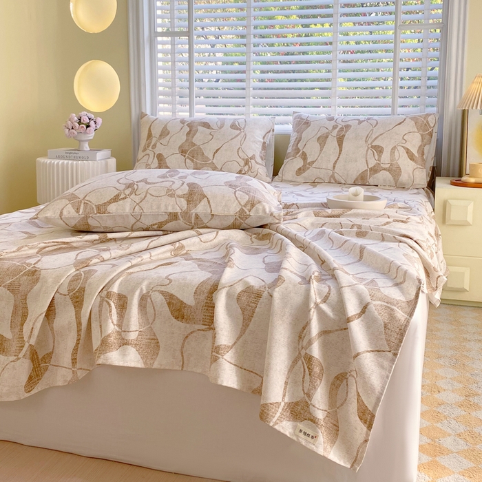 91家纺网 家纺一手货源 找家纺 金鑫汇家纺 2025新款A类全棉老粗布床单 米亚黄