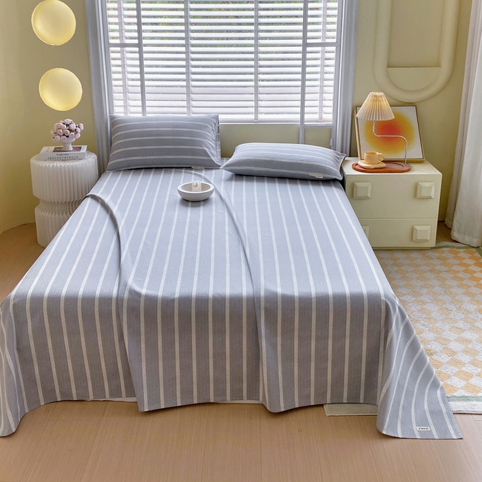 91家纺网 家纺一手货源 找家纺 金鑫汇家纺 2025新款A类全棉老粗布床单 朴素条纹