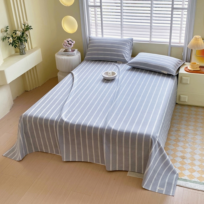 91家纺网 家纺一手货源 找家纺 金鑫汇家纺 2025新款A类全棉老粗布床单 朴素条纹