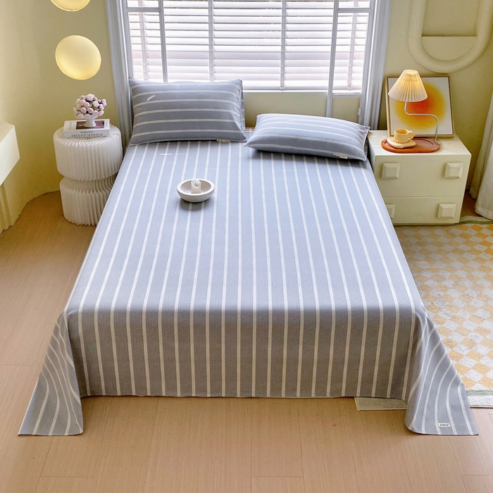 91家纺网 家纺一手货源 找家纺 金鑫汇家纺 2025新款A类全棉老粗布床单 朴素条纹