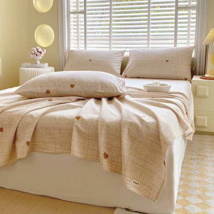 91家纺网 家纺一手货源 找家纺 金鑫汇家纺 2025新款A类全棉老粗布床单 心之恋