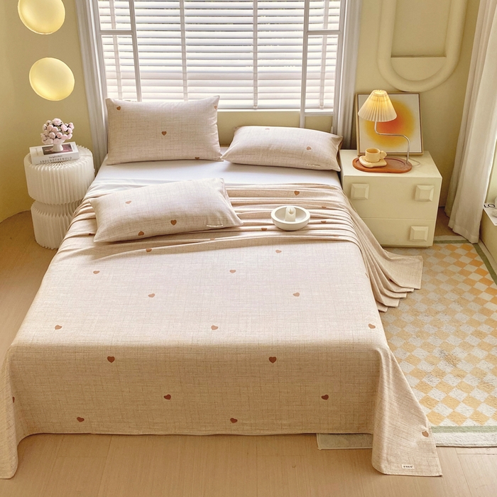 91家纺网 家纺一手货源 找家纺 金鑫汇家纺 2025新款A类全棉老粗布床单 心之恋