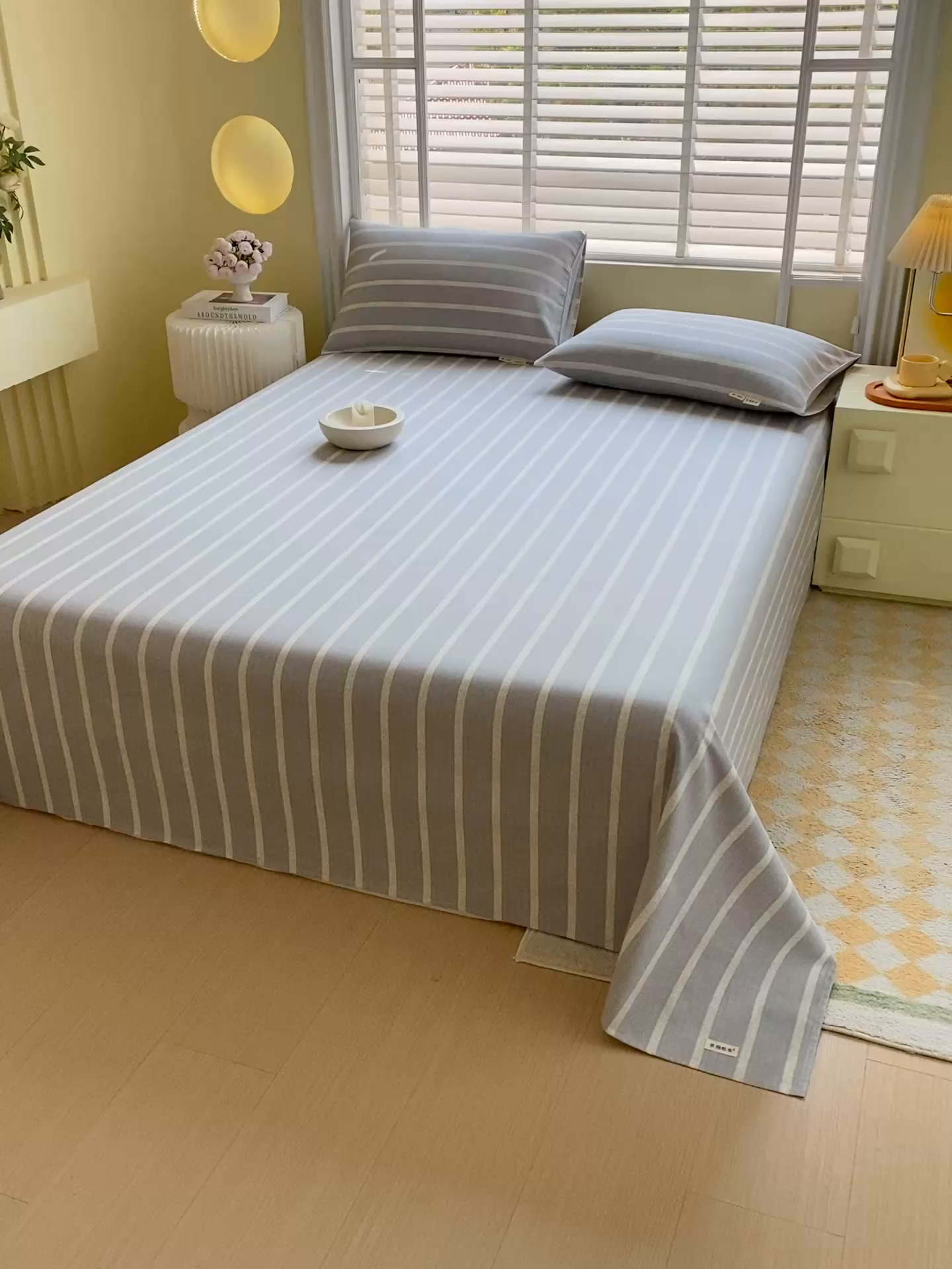 91家纺网 家纺一手货源 找家纺 金鑫汇家纺 2025新款A类全棉老粗布床单 朴素条纹