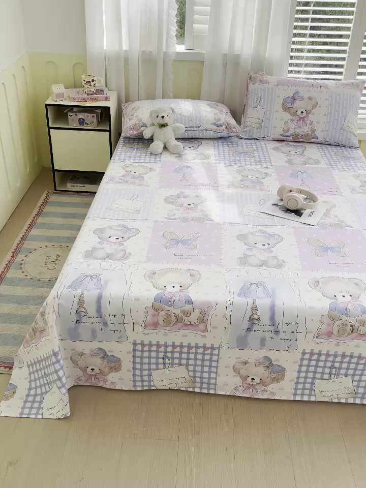 91家纺网 家纺一手货源 找家纺 金鑫汇家纺 2025新款A类全棉老粗布床单 老粗布·熊熊精灵