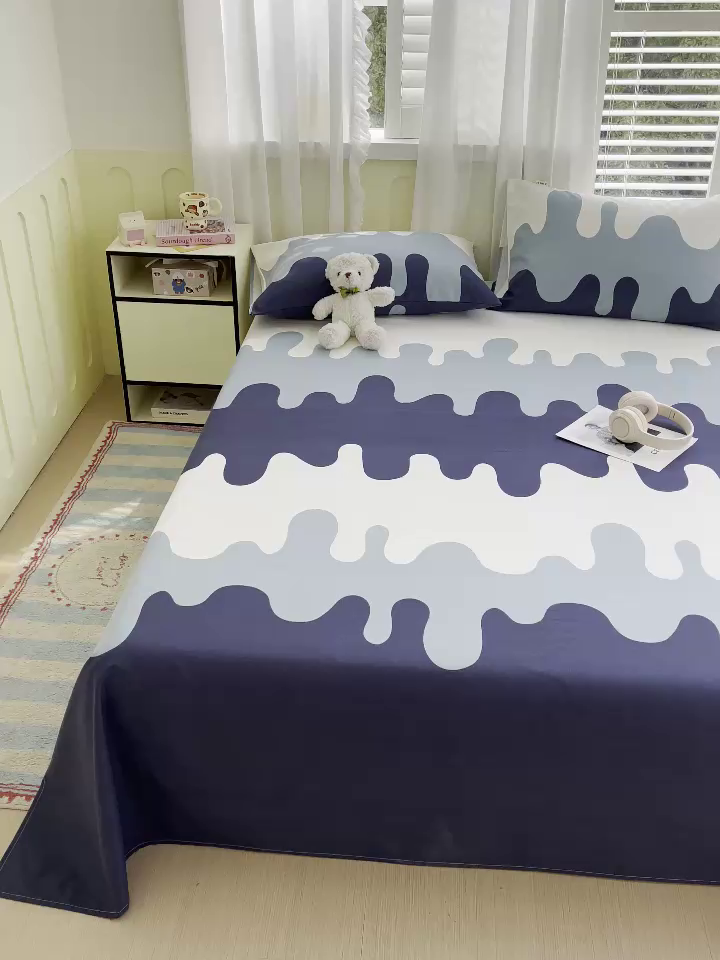 91家纺网 家纺一手货源 找家纺 金鑫汇家纺 2025新款A类全棉老粗布床单 老粗布·奶油蓝