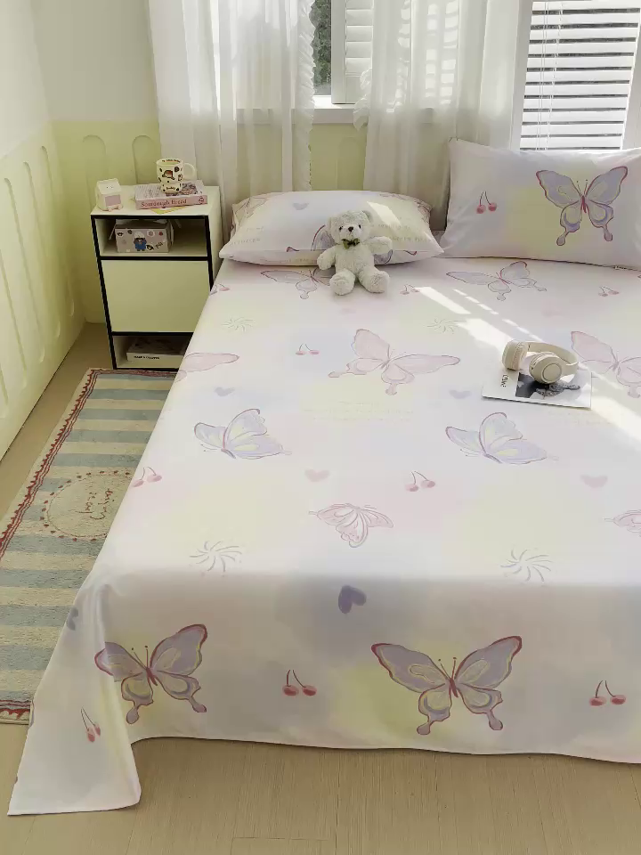 91家纺网 家纺一手货源 找家纺 金鑫汇家纺 2025新款A类全棉老粗布床单 老粗布·彩蝶飞舞