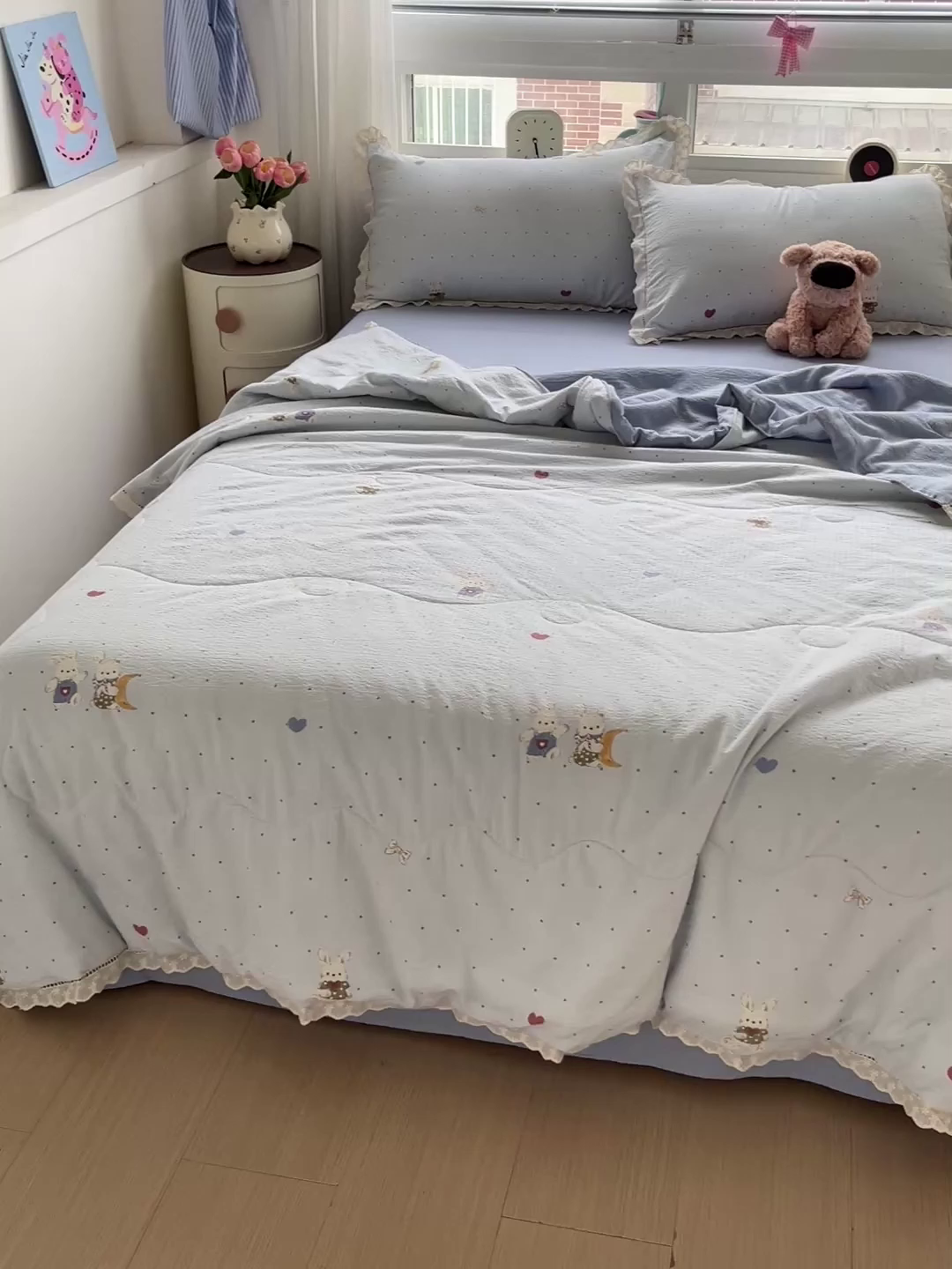 91家纺网 家纺一手货源 找家纺 恋之语 2025春夏新款云感全棉纯棉花边款夏被夏凉被空调被四件套套件