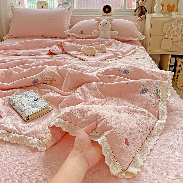 恋之语 2025春夏新款云感全棉纯棉花边款夏被夏凉被空调被四件套套件