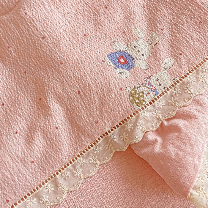 91家纺网 家纺一手货源 找家纺 恋之语 2025春夏新款云感全棉纯棉花边款夏被夏凉被空调被四件套套件