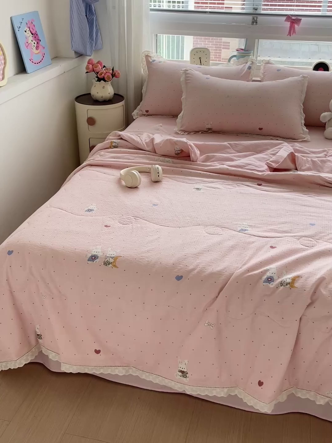 91家纺网 家纺一手货源 找家纺 恋之语 2025春夏新款云感全棉纯棉花边款夏被夏凉被空调被四件套套件