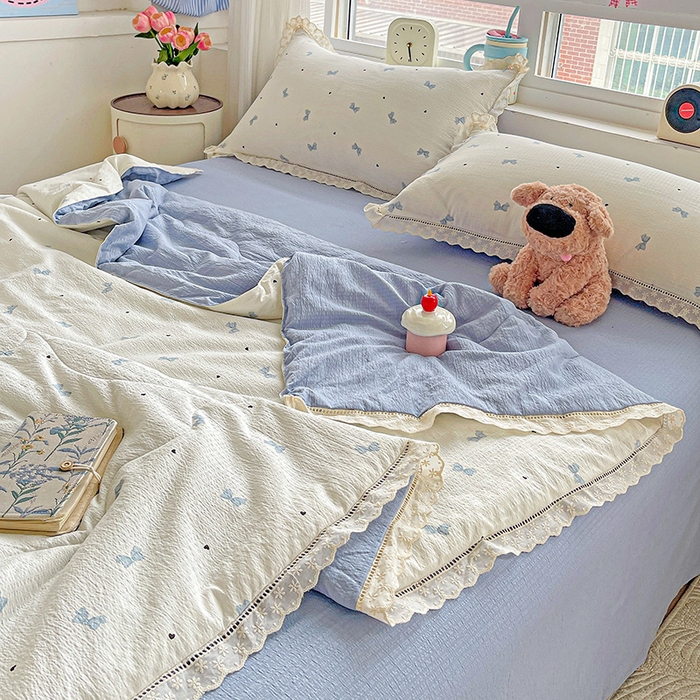 91家纺网 家纺一手货源 找家纺 恋之语 2025春夏新款云感全棉纯棉花边款夏被夏凉被空调被四件套套件