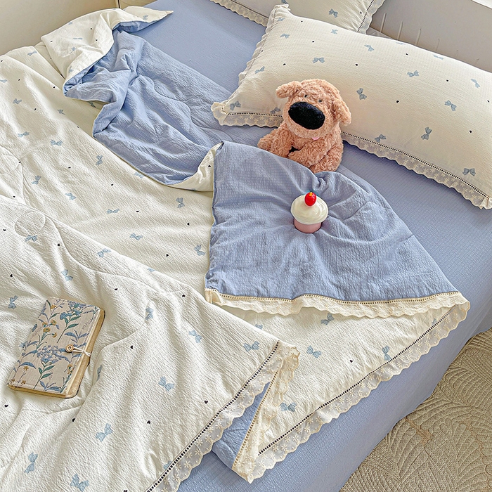 91家纺网 家纺一手货源 找家纺 恋之语 2025春夏新款云感全棉纯棉花边款夏被夏凉被空调被四件套套件