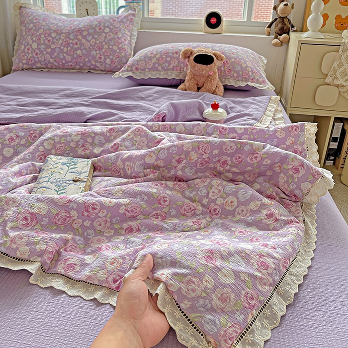 恋之语 2025春夏新款云感全棉纯棉花边款夏被夏凉被空调被四件套套件