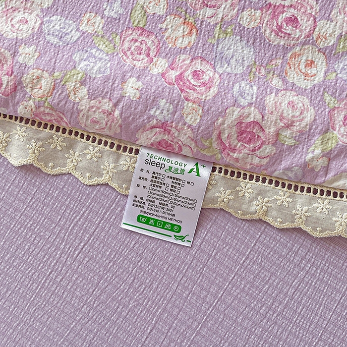 91家纺网 家纺一手货源 找家纺 恋之语 2025春夏新款云感全棉纯棉花边款夏被夏凉被空调被四件套套件