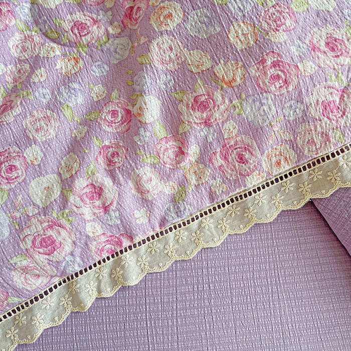 91家纺网 家纺一手货源 找家纺 恋之语 2025春夏新款云感全棉纯棉花边款夏被夏凉被空调被四件套套件