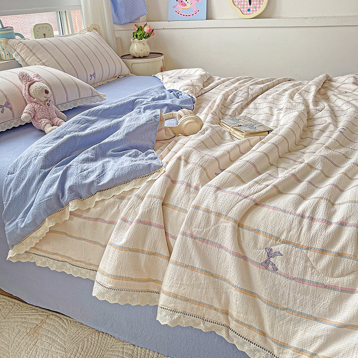 91家纺网 家纺一手货源 找家纺 恋之语 2025春夏新款云感全棉纯棉花边款夏被夏凉被空调被四件套套件