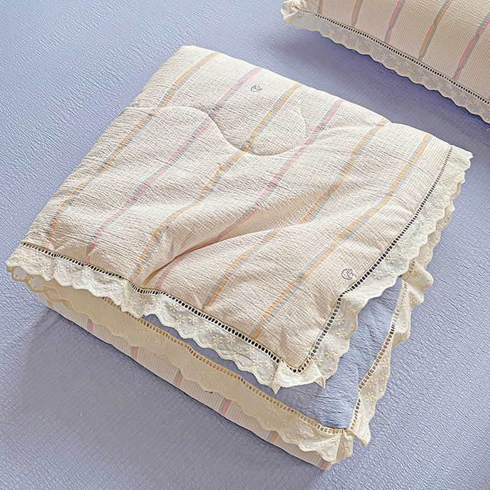 91家纺网 家纺一手货源 找家纺 恋之语 2025春夏新款云感全棉纯棉花边款夏被夏凉被空调被四件套套件