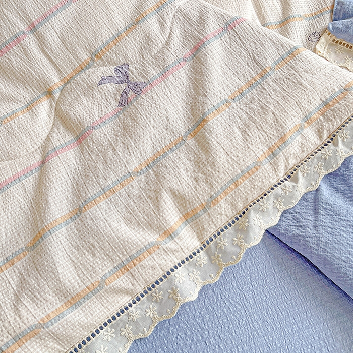 91家纺网 家纺一手货源 找家纺 恋之语 2025春夏新款云感全棉纯棉花边款夏被夏凉被空调被四件套套件