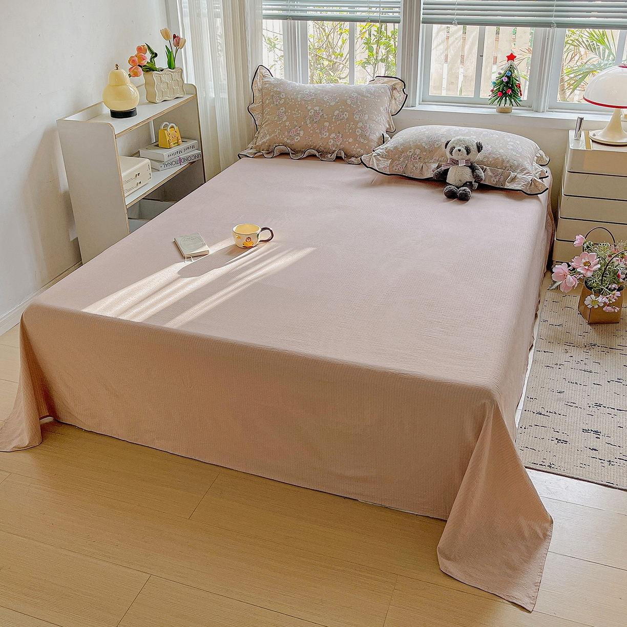 91家纺网 家纺一手货源 找家纺 暖芯优选 2025（优选）新款皱皱双层纱荷叶大花边夏被空调被夏凉被三件套 朝花夕拾