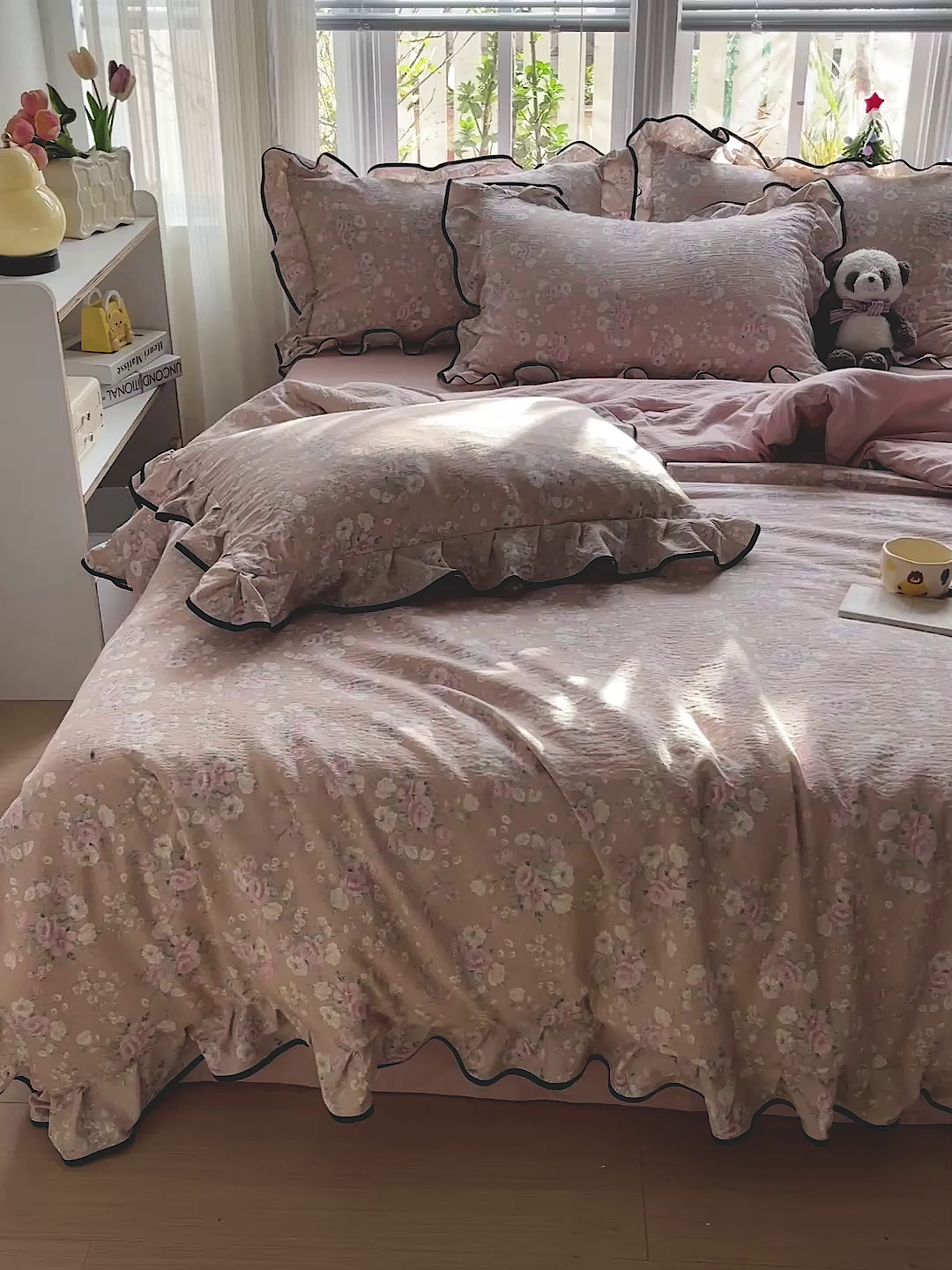 91家纺网 家纺一手货源 找家纺 暖芯优选 2025（优选）新款皱皱双层纱荷叶大花边夏被空调被夏凉被三件套 朝花夕拾