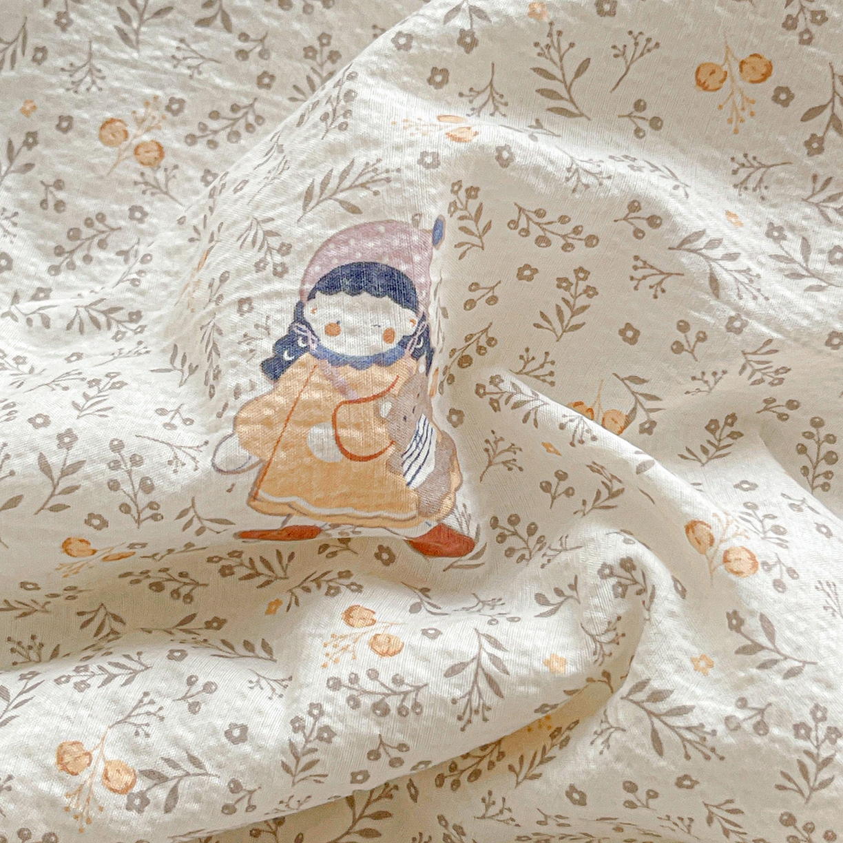 91家纺网 家纺一手货源 找家纺 暖芯优选 2025（优选）新款皱皱双层纱荷叶大花边夏被空调被夏凉被三件套 春日初见