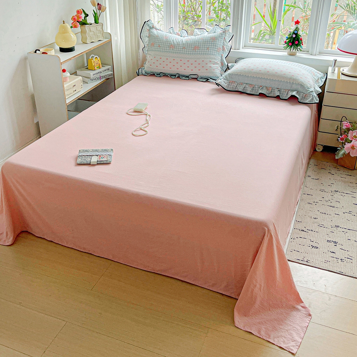 91家纺网 家纺一手货源 找家纺 暖芯优选 2025（优选）新款皱皱双层纱荷叶大花边夏被空调被夏凉被三件套 浮生若梦