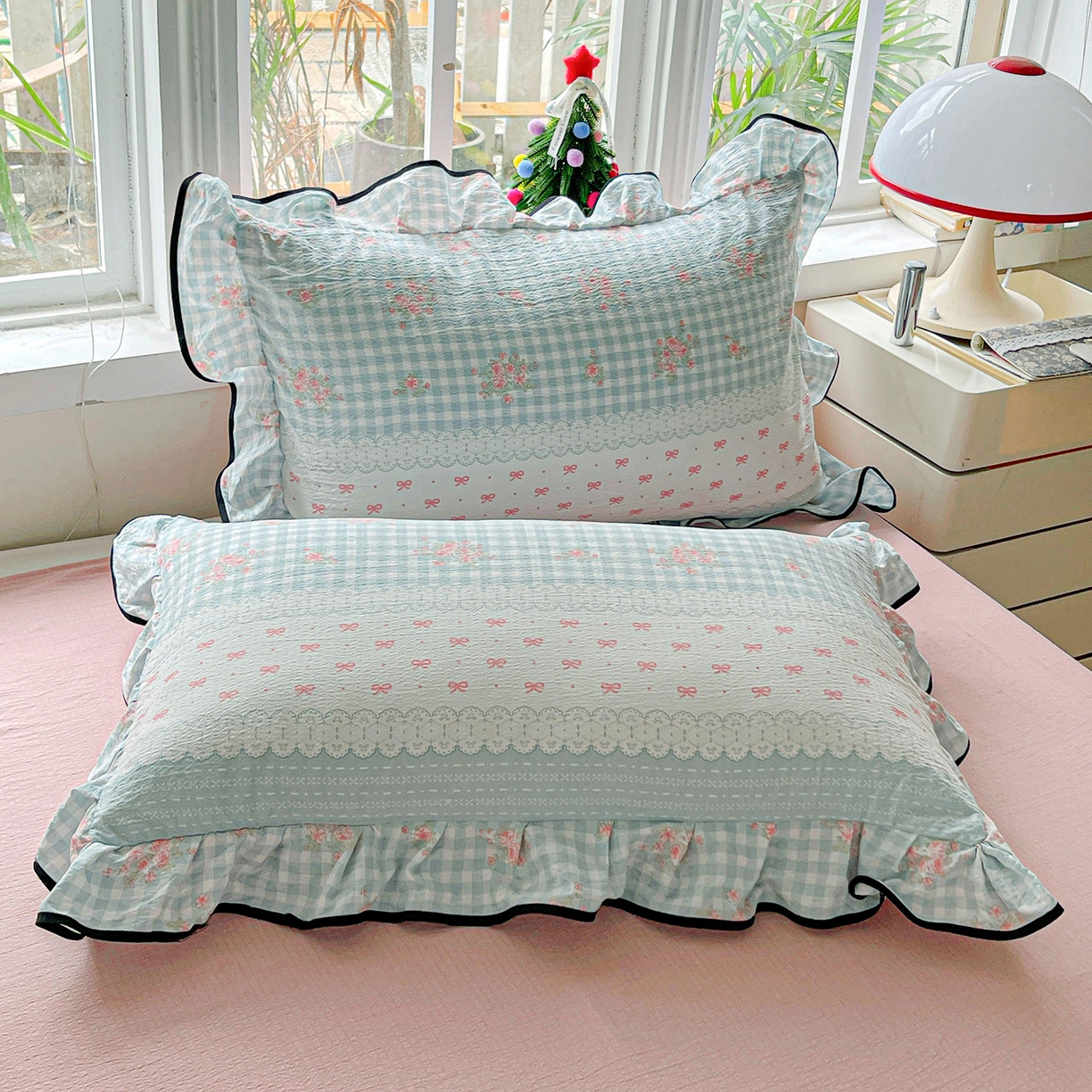 91家纺网 家纺一手货源 找家纺 暖芯优选 2025（优选）新款皱皱双层纱荷叶大花边夏被空调被夏凉被三件套 浮生若梦