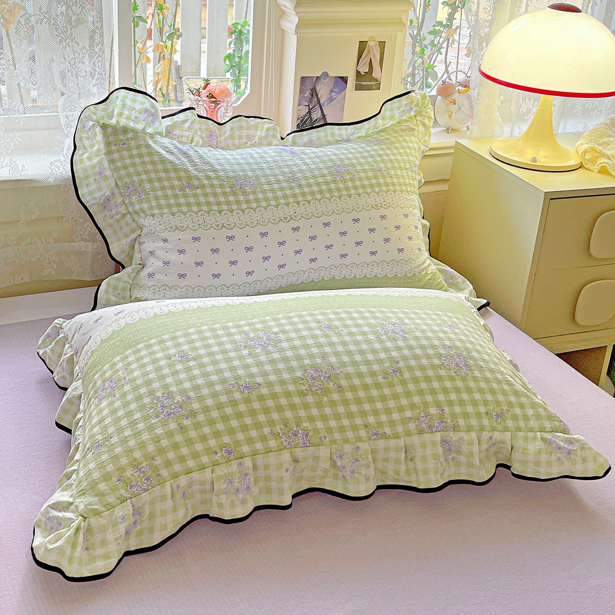 91家纺网 家纺一手货源 找家纺 暖芯优选 2025（优选）新款皱皱双层纱荷叶大花边夏被空调被夏凉被三件套 清雅花韵