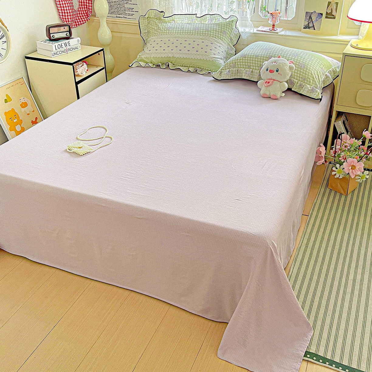 91家纺网 家纺一手货源 找家纺 暖芯优选 2025（优选）新款皱皱双层纱荷叶大花边夏被空调被夏凉被三件套 清雅花韵