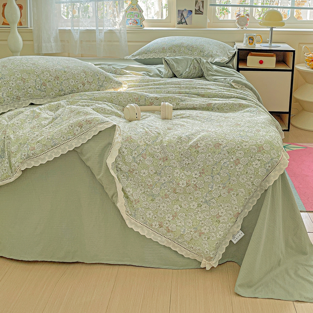 91家纺网 家纺一手货源 找家纺 （总）暖芯优选 2025新款皱皱双层纱全棉花边夏被夏凉被空调被三件套