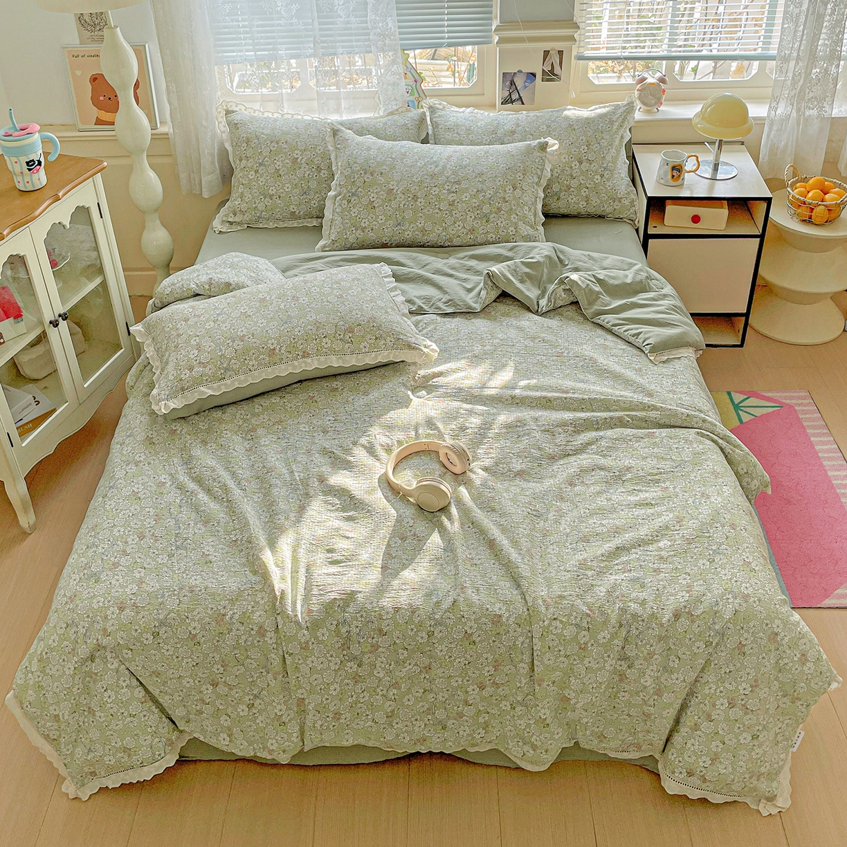 91家纺网 家纺一手货源 找家纺 （总）暖芯优选 2025新款皱皱双层纱全棉花边夏被夏凉被空调被三件套