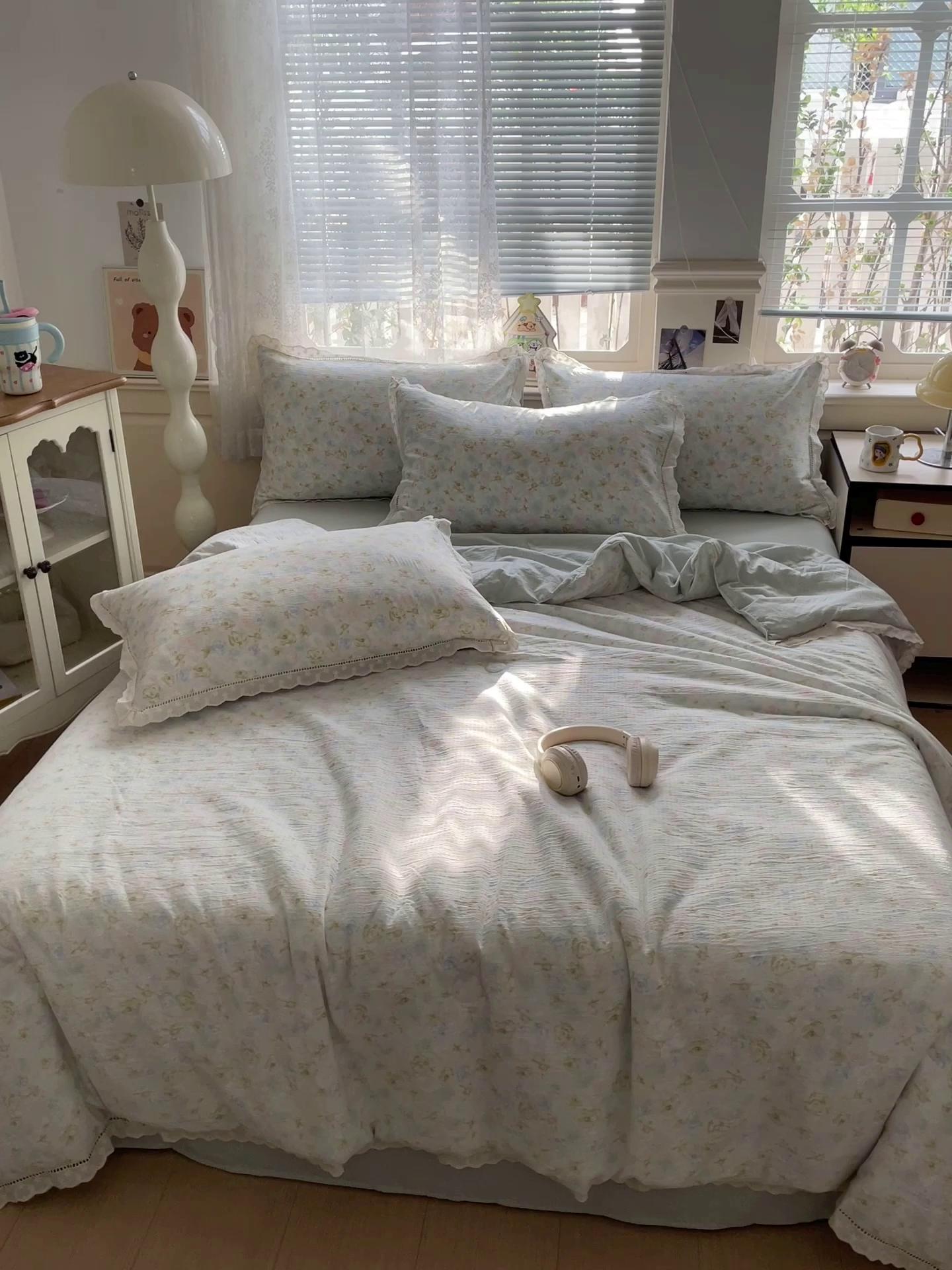 91家纺网 家纺一手货源 找家纺 暖芯优选 2025新款皱皱双层纱全棉花边夏被夏凉被空调被三件套 微凉薄荷