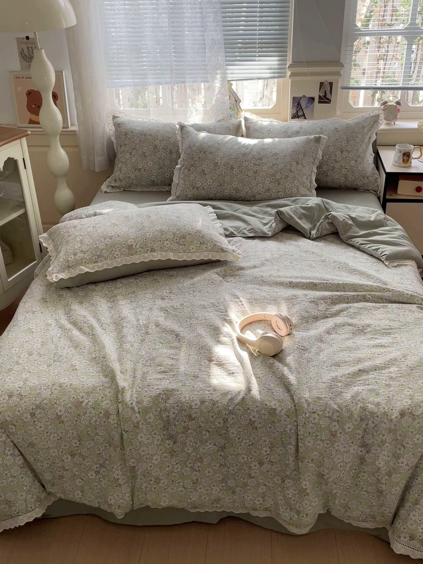 91家纺网 家纺一手货源 找家纺 暖芯优选 2025新款皱皱双层纱全棉花边夏被夏凉被空调被三件套 春晓