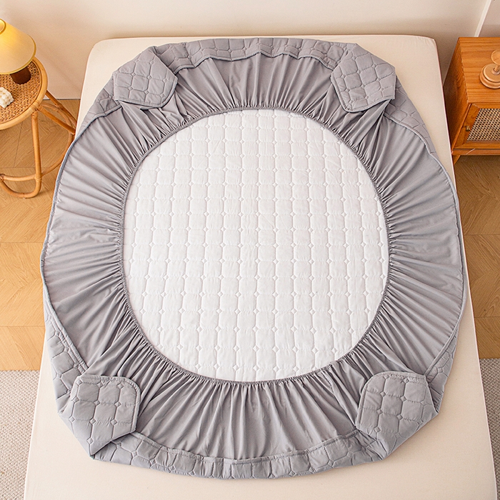 91家纺网 家纺一手货源 找家纺 锦眠 2025新款亲肤面包格夹棉床笠 灰色